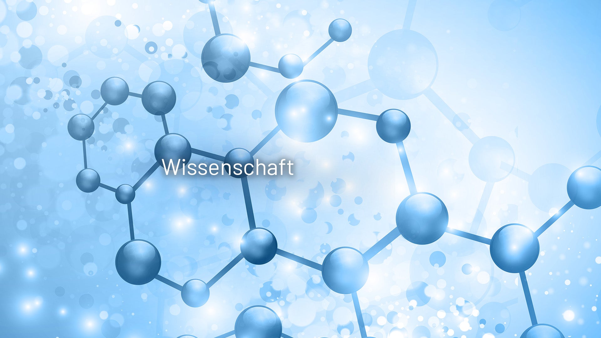Blaue Molekülstruktur mit dem Wort 'Wissenschaft' in der Mitte