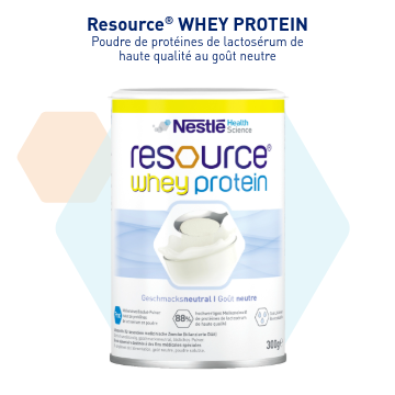 Boîte de poudre Resource® Whey Protein au goût neutre.