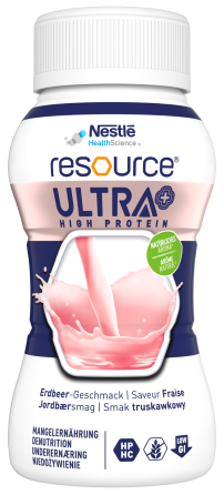 Resource Ultra High Protein Erdbeere, proteinreiche Trinknahrung in Flasche