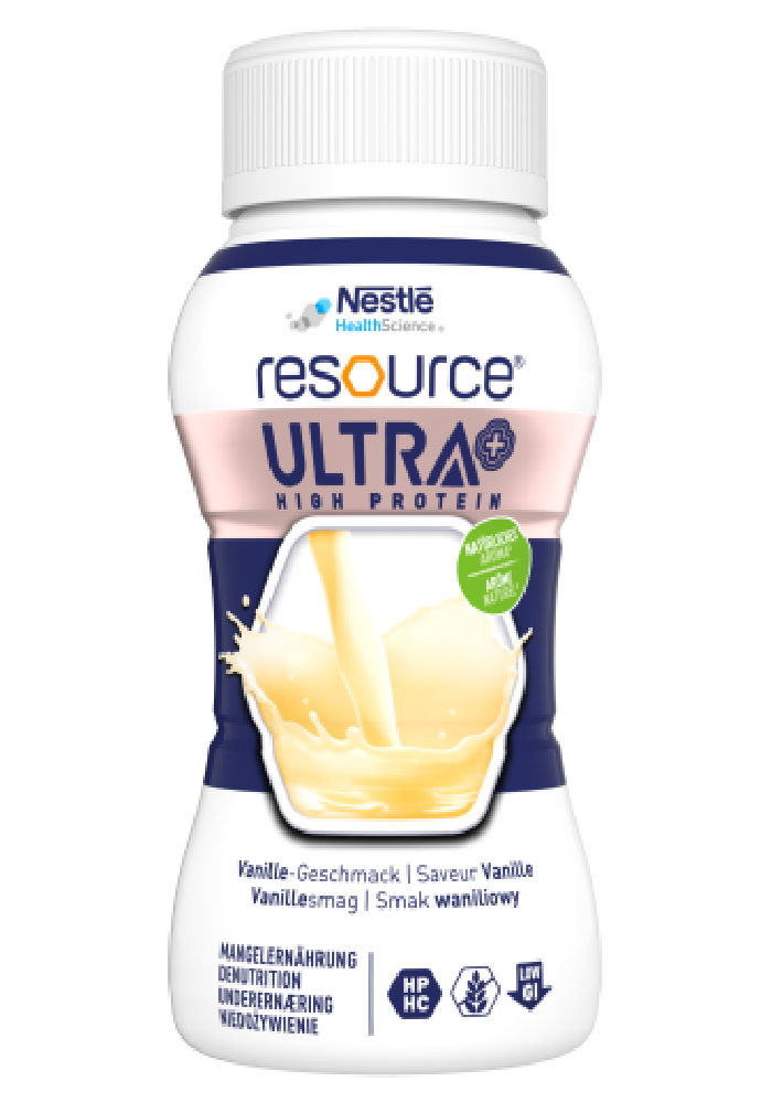 Resource Ultra High Protein Vanille, proteinreiche Trinknahrung in Flasche