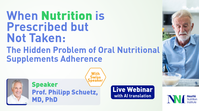 Promotional banner for a live nutrition webinar, featuring the title ‘When Nutrition is Prescribed but Not Taken,