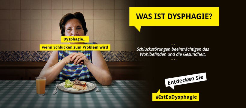 Sitzende alte Dame, was ist Dysphagie?